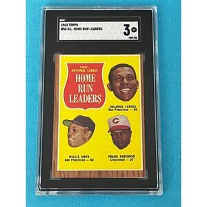 1962 Topps # 54 hr leaders O. Cepeda Willie Mays Frank Robinson HOF SGC 3